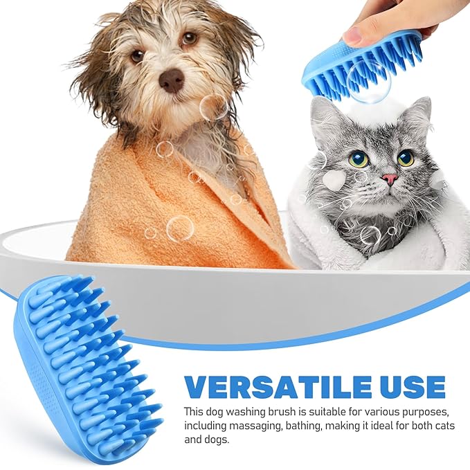 Blue Pet Bath Brush | Dog Shampoo Brush for Bathing | Silicone Dog Scrubber with Ergonomic Design for Grooming and Massaging | Gentle Pet Washing Tool for Cats and Dogs