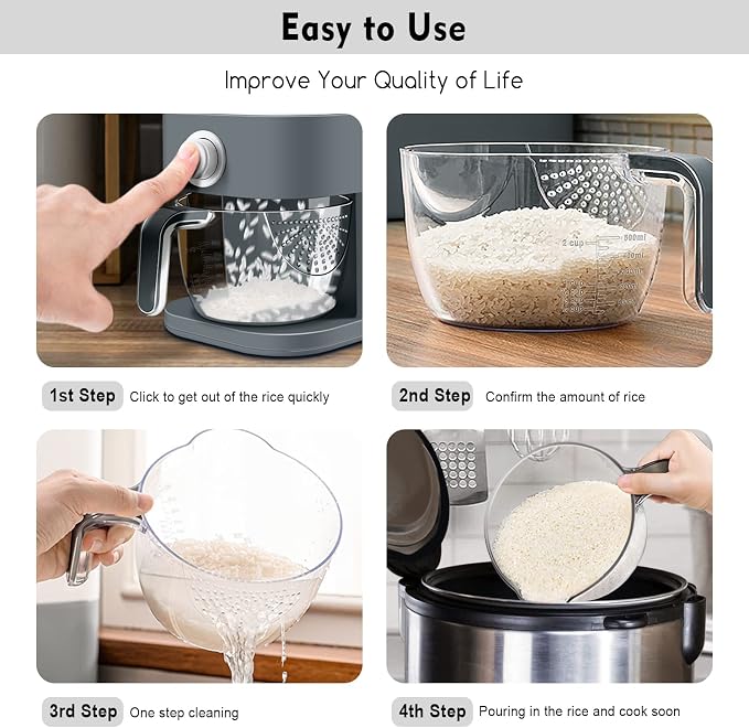 VenDotbi Rice Dispenser, 22-25 Lbs Rice Container with Measuring Cup, Upgraded Built-in Fresh Box, Cereal Dispenser Storage with Lids for Home Kitchen Pantry Rice Soybean Corn-Grey