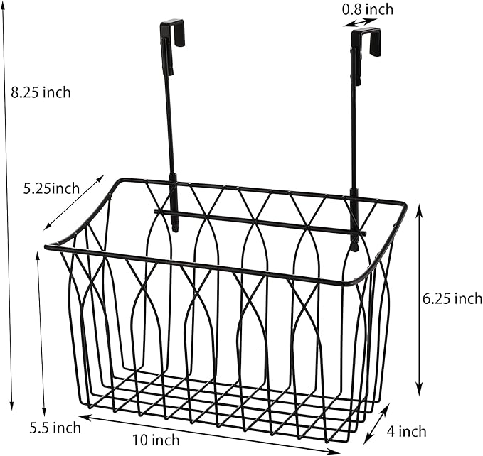 TOPZEA 2 Pack Grid Storage Baskets with Hooks, Metal Hanging Wire Basket Kitchen Over the Cabinet Door Organizer Caddy for Cutting Board, Kitchen Wrap, Foil, Cleaning Supplies, Bakeware, Towel