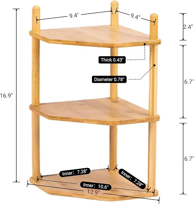 3-Tier Bamboo Corner Shelf,Kitchen Countertop Organizer,Corner Countertop Organizer Shelf, Coffee Bar Organizer,Coffee Bar Accessories,for Kitchen, Pantry, Organizers and Storage
