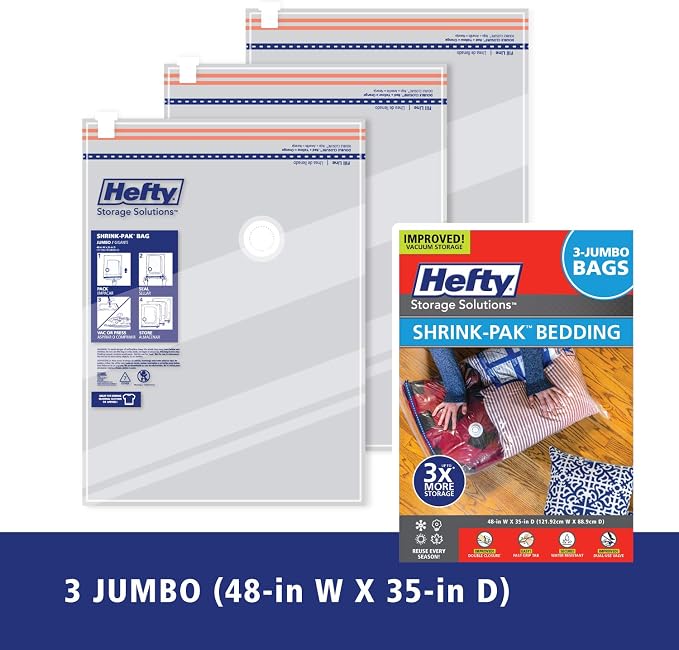 Space Bags Vacuum Storage Bags for Bedding Jumbo Compression 54 Pack Clear for Comforters Blankets (3 Jumbo/Bedding Solo)