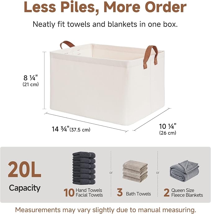StorageWorks Fabric Storage Bins, Linen Closet Organizers, Natural, 2-Pack | With Reinforced PU Handles, Metal Frame, Collapsible, Storage Basket for Shelves, Closet, Holds Clothes, Towels, Blankets