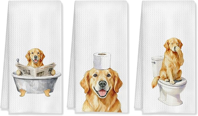Funny Golden Retriever Bathroom Decor Hand Towels,Golden Retriever Mom Gifts, Gifts for Dog Lovers, Kids Dog Bathroom Decor, 16x24 Inch Set of 3