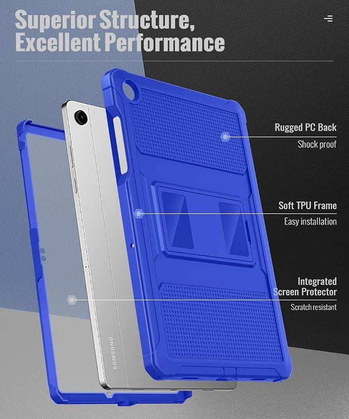 MoKo Shockproof Case Fit Samsung Galaxy Tab A11+ Plus/ A9+ 11 Inch | Full Body Rugged Stand Back Cover with Built-in Screen Protector for Galaxy Tab A11+/ A9+ Tablet, Klein Blue