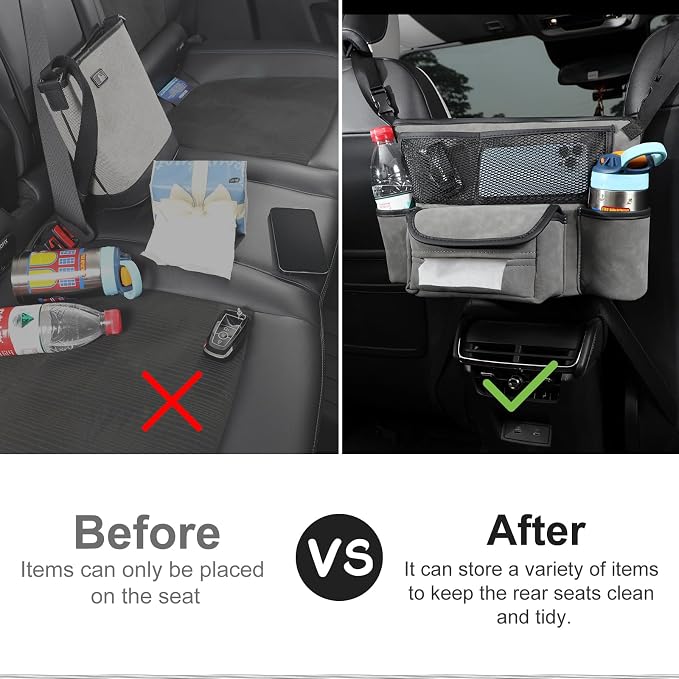 Leather Car Seat Organizer for Handbag/Purse – Fits Between Front Seats, Holds Wallet, Phone & Essentials. (Modle A/Grey)