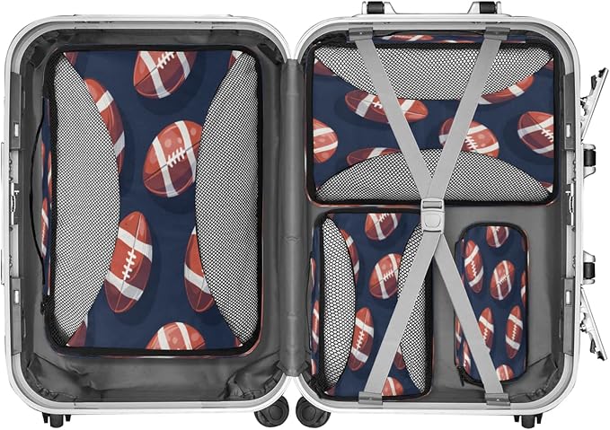4 Set Packing Cubes for Travel, American Football Packing Cubes for Women, Travel Luggage Packing Organizers, Packing Cube Set, Football