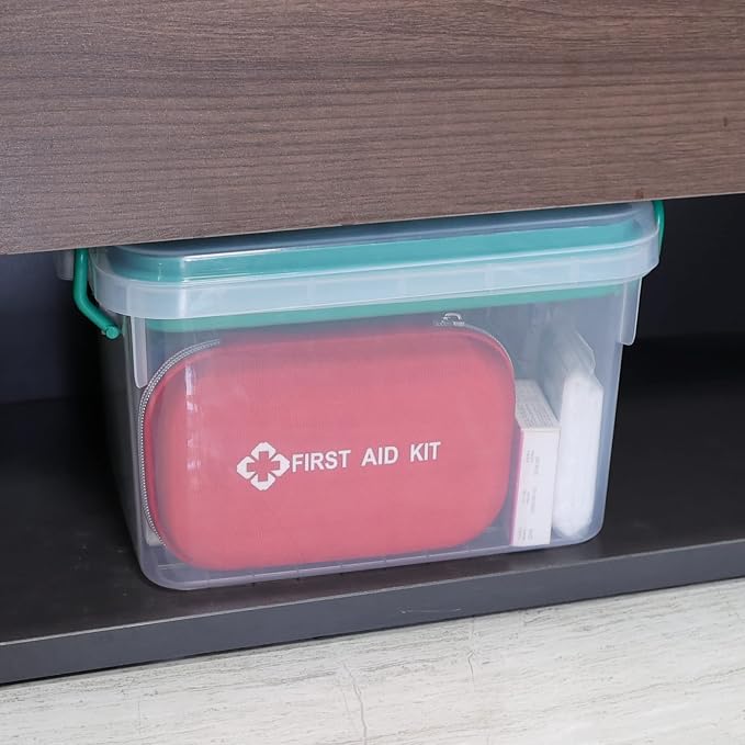 Vababa Clear First Aid Box, Plastic Storage Container with Locking Lid | Secure Locking Latch Lid, Removable Divided Tray, Top Carry Handle, Ideal For Medicine, Bandages, First Aid Supplies Storage