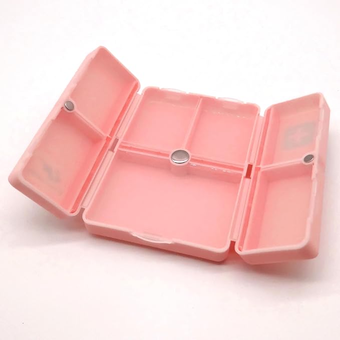 Daily Magnetic Pill Box Organizer 7 Tray Travel Size Medicine Case | Cute Small Pocket Pill Dispenser Container Capsule Reminder Tracker for Medication, Fish Oil, Supplement, Tablets, Pink