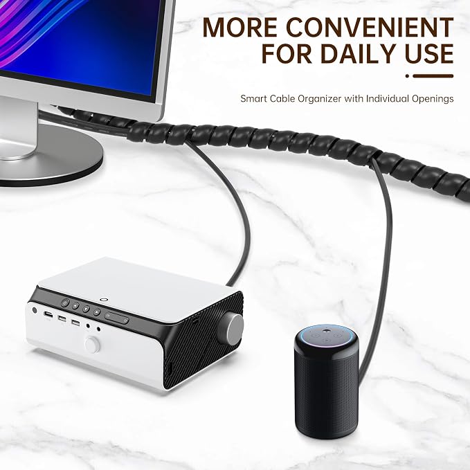 Spiral Cable Wrap, 10ft Cable Sleeves for Cords, Flexible Cable Management Sleeve for Computer, Power, Audio & Video Cords (Black, 1/2")