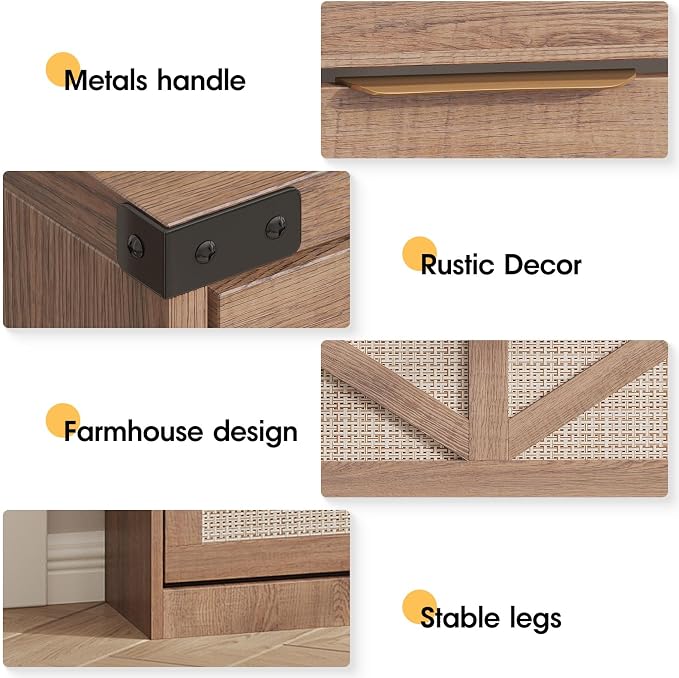 Halitaa Shoe Cabinet with 3 Flip Drawers & 2 Drawers,Freestanding Shoe Storage Cabinet for Entryway,Farmhouse Narrow Slim Organizer Rack for Foyer,Hallway,Rustic Oak Rattan
