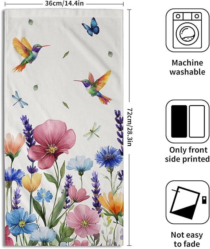 Giwawa Flower Hummingbird Hand Towels Set of 2 Floral Butterfly Soft Fingertip Towels Seasonal Kitchen Dish Towels for Bathroom Home Hotel Decor