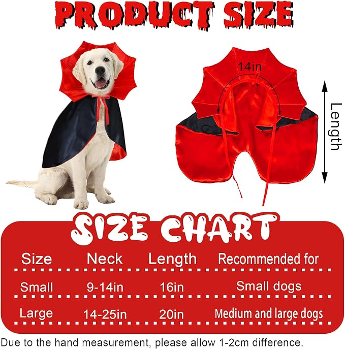GOYOSWA Dog Halloween Costumes, Dog Vampire Devil Cloak Cape Costume Halloween Costumes for Small Medium Large Dogs Pets (Large)