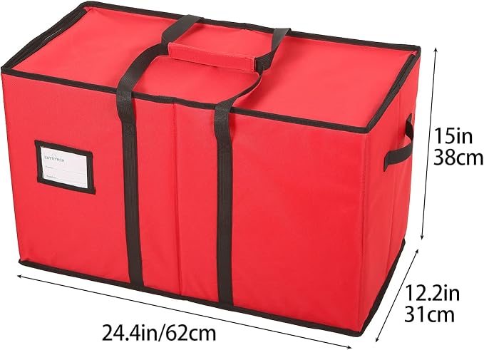 Sattiyrch Christmas Figurine Storage Box & Nutcracker Storage Container, 600D Canvas,Keeps 8 Holiday Figurines,15 Inches,Adjustable Area & Pockets for Decorations