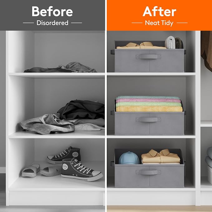 Lifewit Trapezoid Closet Storage Bin for Shelf, 6 Packs 19L, Gray | Non-woven Closet Organizer Baskets with Handles, Foldable Clothes Containers Boxes for Clothing, Book, Purse, Large