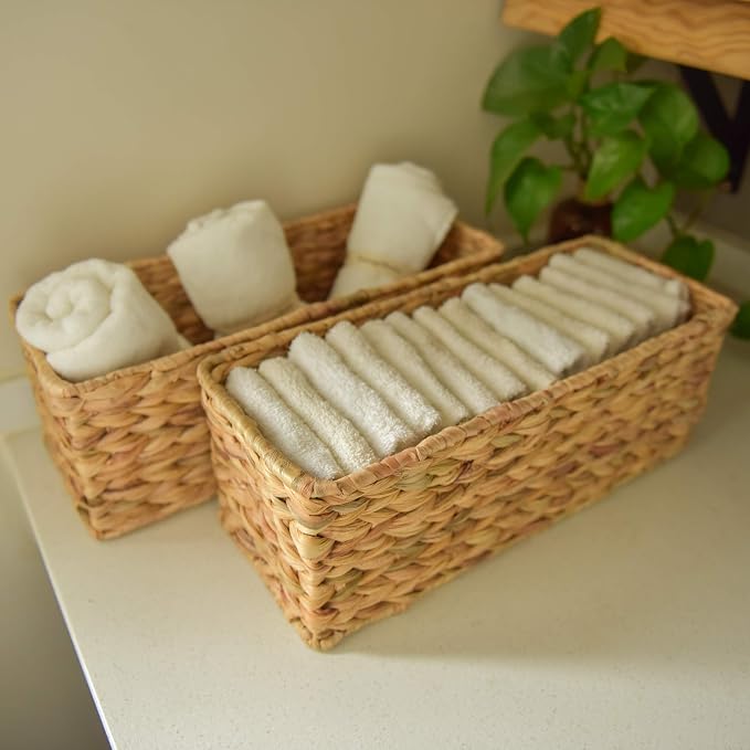 StorageWorks Wicker Toilet Paper Basket, Toilet Tank Basket for Bathroom | Water Hyacinth Storage Baskets for Toilet Tank Top, Pantry, Back of Toilet Basket, Bathroom Baskets for Organizing, 2-Pack