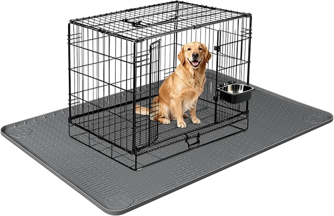 Silicone Dog Bed Mat 40"x 40" Crate Mat for Dog Cages, Dark Grey | Extra Large Kennel Mat with Raised Edge, Washable, Leakproof, Waterproof Dog Mat for Crate, Dog Floor Mat to Protect Floors