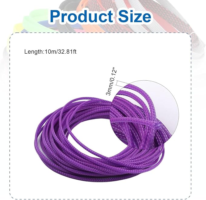 Heyiarbeit 10m/32.8ft PET Expandable Braid Cable Sleeving Flexible Wire Mesh Sleeve Purple 3mm