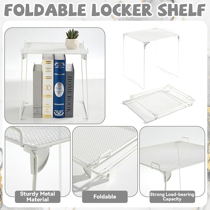 QOUBAI White Locker Accessories and Organizer Kit Include Marble Print Wallpaper Magnetic Mirror Whiteboard Pen Holder Magnet Locker Shelf Essentials for Back to School Supplies