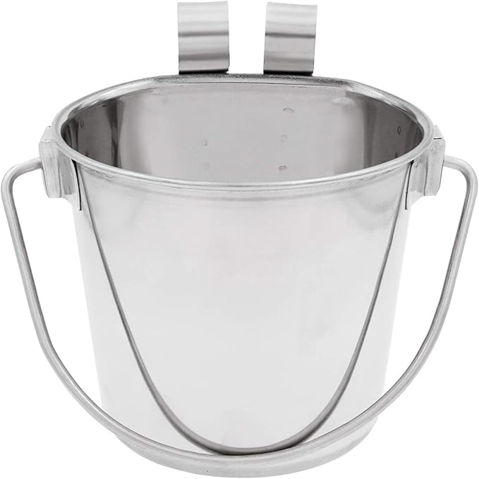 Fuzzy Puppy Flat Sided Pail with Dual Hooks, Snugly Fit On Dog, Cat and Critter Crates & Cages, Heavy Duty Stainless Steel | 1 Quart, (PN: FSP-1)
