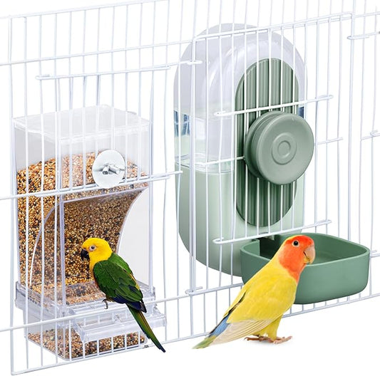 Lemtrflo No Mess Bird Feeder & Water Dispenser Set - Automatic Feeding & Hydration, Parakeet Cage Accessories for Parrots, Cockatiels, Finches, Lovebirds & Budgies