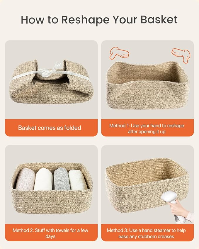 KALLAX Small Woven Storage Basket for Organizing, 13.5x9.5x5 inches, 3 Pack | Shelf baskets for closet organization, toy storage and home decor, Perfect as empty gift baskets for holidays, Mixed Brown