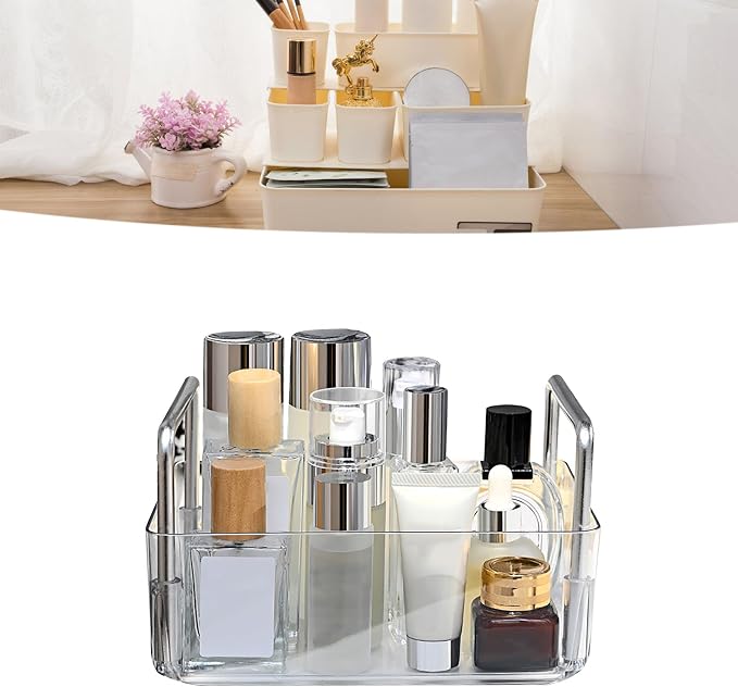 Open Storage Box Organizer Bin PET Large Capacity Easy Access Portable Handle Storage Basket for Cosmetic Jewelry (Transparent)