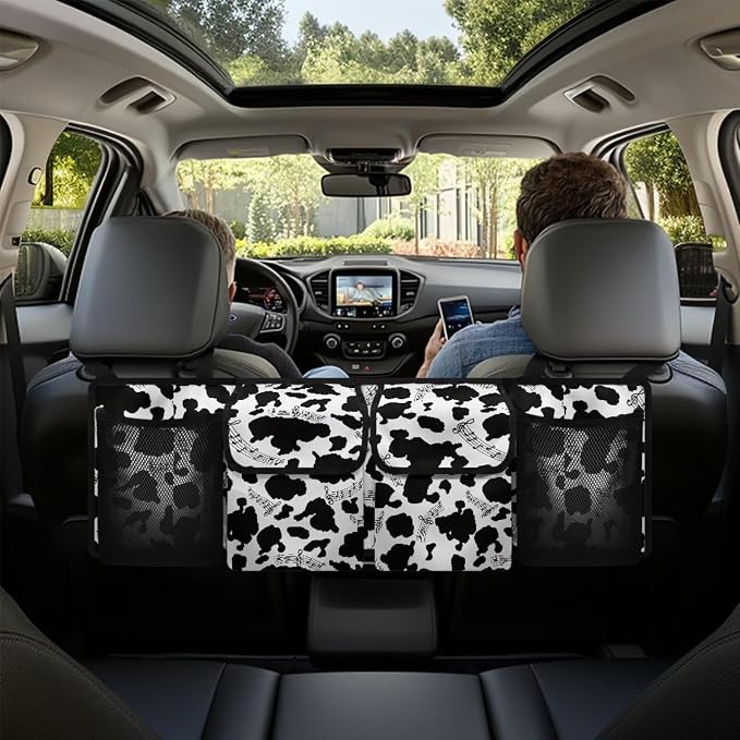 Cow Print Car Back Seat Organizer - Abrasion-Resistant Trunk Organizer, Multi-Functional Storage for Truck