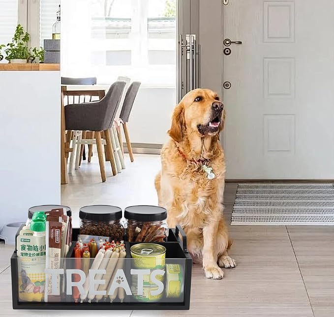 Dog Treat Container cat food container with 3 Jars & Compartments pet treat storage with handle dog treat container for countertop