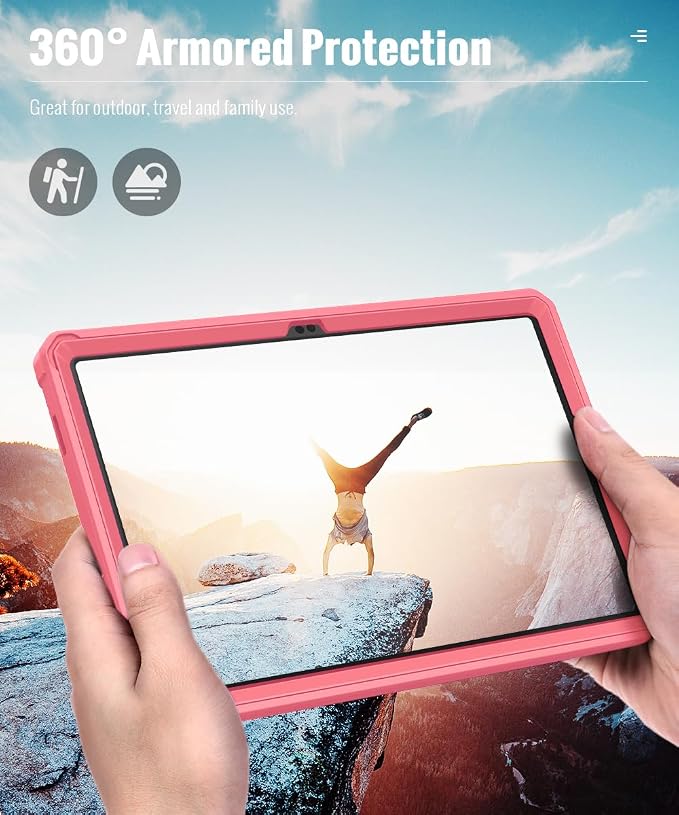 MoKo Shockproof Case Fit Samsung Galaxy Tab A11+ Plus/ A9+ 11 Inch | Full Body Rugged Stand Back Cover with Built-in Screen Protector for Galaxy Tab A11+/ A9+ Tablet, Watermelon Red