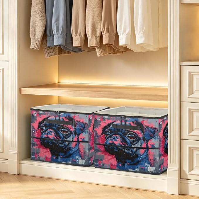 TropicalLife Pug Dog Shoe Organizer for Closet | Foldable Shoe Storage Box Bin 16-32 Pair Shoe Storage for Sneakers, Boots & Heels with Adjustable Dividers, Clear Cover