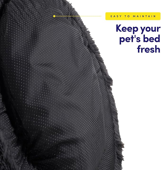 Dog & Cat Bed: Round Faux Fur Pet Bed - Plush, Cozy, & Calming Donut Bed for Medium Pets - Soft & Comfortable Sleeping Cushion for Napping & Lounging, 23" Round, Dark Gray