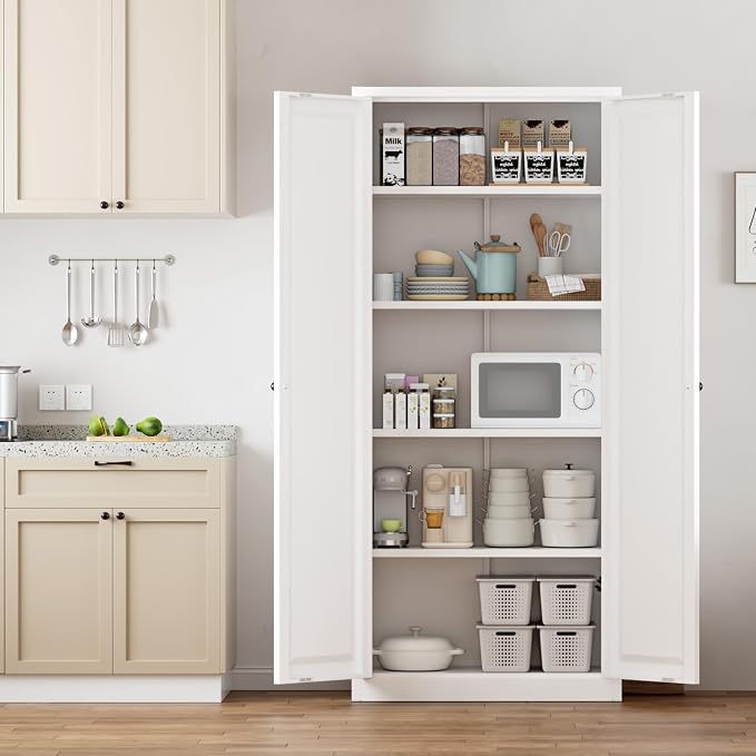 Greenvelly Metal Storage Cabinet, 63" H White Metal Storage Cabinet with Doors and 4 Shelves, Steel Cabinets for Living Room, Office, School (White - Modern)