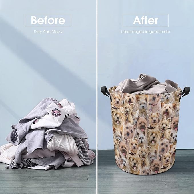 Collapsible Laundry Baskets for Cairn Terrier Lover, Funny Pet Dog Face Print Laundry Hamper Large Waterproof Dirty Clothes Basket Storage for Bathroom Bedroom, Gifts for Cairn Terrier Mom