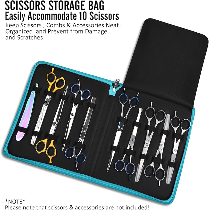 Case Holds 10 Grooming or Beauty Shears (TURQUOISE)