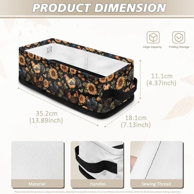 Rooster Toilet Paper Storage Baskets with Handle, Toilet Paper Organizer Bathroom Baskets for Organizing, Toilet Tank Topper Paper Basket Bathroom Decor