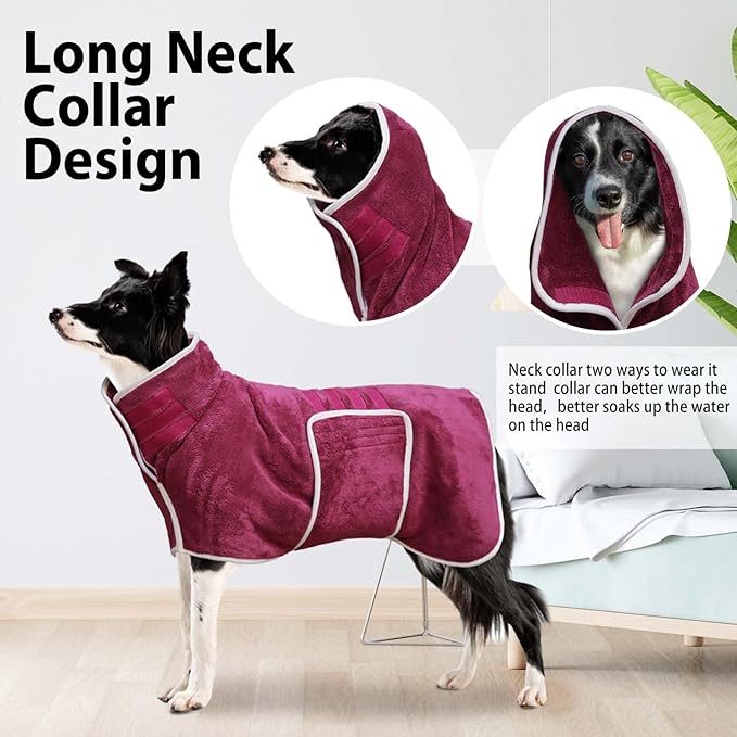 Dog Bathrobe Towel - Super Absorbent Bath Robe for Dogs Large, Soft Adjustable Collar & Belly Strap Fast Drying Coat Pet Dog Cat Bath Robe (Blue, 3X-Large)