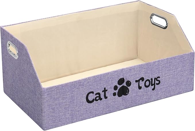 19.7 Inch Cat Toy & Supplies Storage Organizer with Metal Handles | Foldable Fabric Bin Kitten Pet Chest Trapezoid Container for Organizing Cats Clothes Accessories