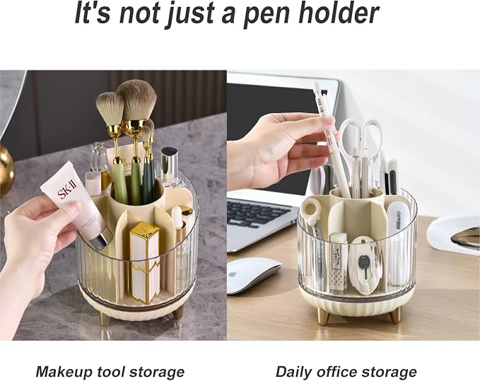 Rotating Pencil Holder, Desk Organizer with Multi-Compartment Design-Stylish, Functional Storage Solution for Home Offices, Classroom, Art Supplies Storage (Transparent white)
