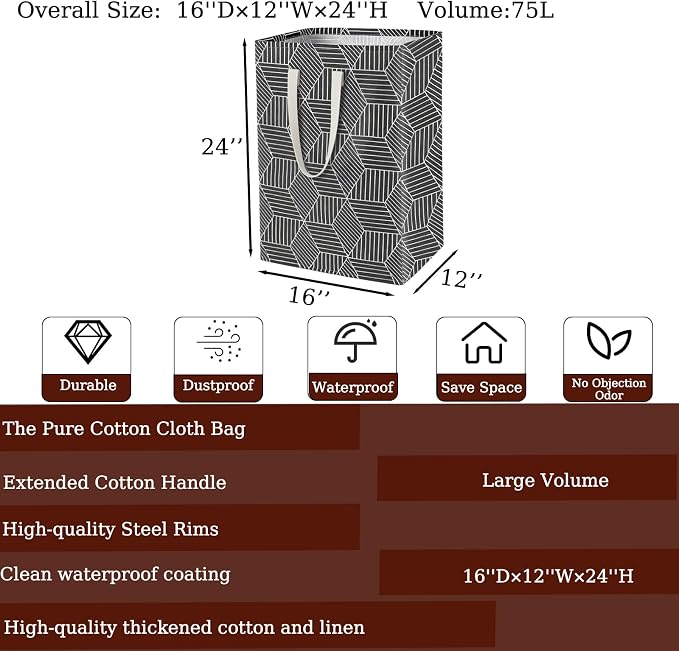 Waterproof Laundry Hamper Collapsible Laundry Basket Leather Handle Laundry Bag Large Clothes Storage Toy Organization for Bathroom Bedroom Laundryroom College Dorms (Heilingxing-001)