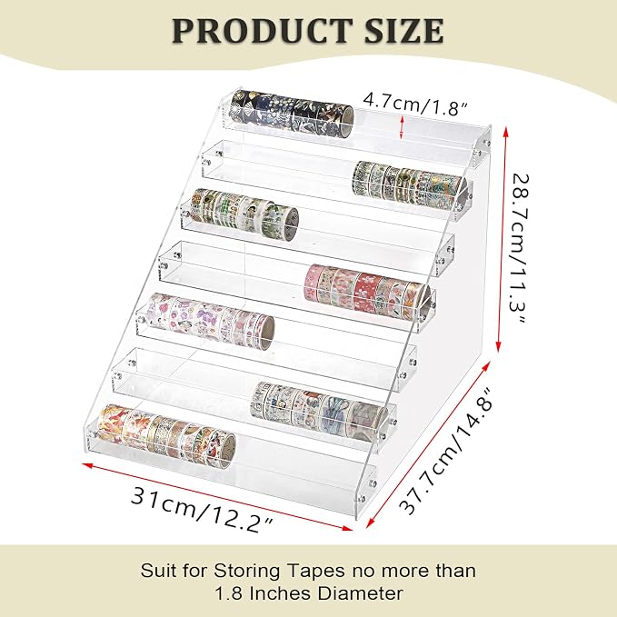 BTSKY 7 Tier Washi Tape Organizer - Clear Plastic Washi Tape Storage Rack, Assembly Washi Tape Storage Holder Washi Tape Dispenser Desk Accessories Display Caddy for Scrapbooking Art Craft Supplies