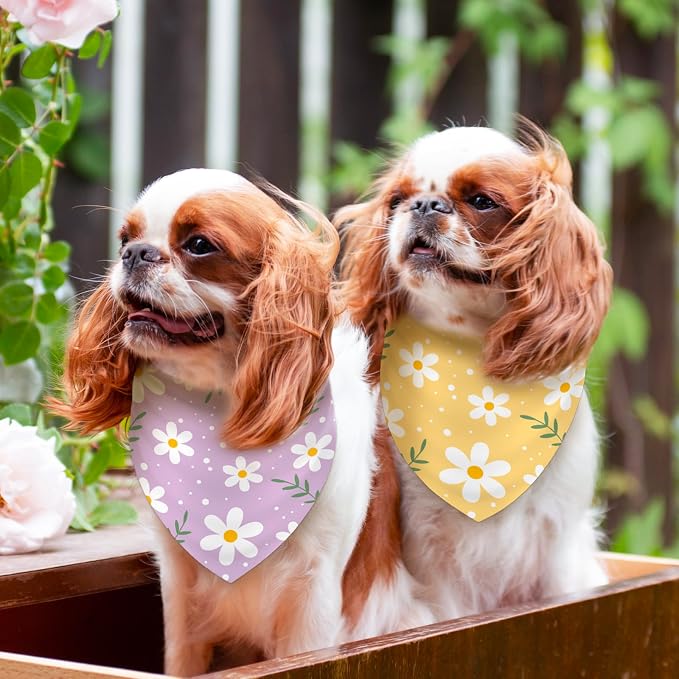 AnyDesign 2 Pcs Spring Floral Dog Bandana Triangle Pet Scarf Cute Boho Daisy Flower Pet Neckerchief Bibs Kerchief for Cat Dog Costume Accessories