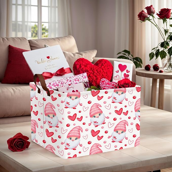 Cute Large Valentine's Day Gift Basket Empty Heart Decor Storage Bin for Kid Baby Room Décor (Dwarf Elf Love)