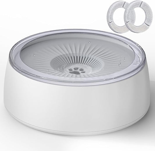 Newget 3L No Spill Dog Water Bowl (101oz) – Slow Drinking Pet Bowl with Replaceable Filter & Slow Feeder Mat, Splash Proof Travel Bowl for Large Dogs Cats, Car & Home Use – Grey