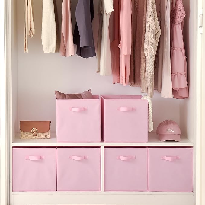 GRANNY SAYS 13x13 Cube Storage, Pink Storage Cube Organizer Bins, 6-Pack | Collapsible Storage Boxes with Thickened Base Plate, Sturdy Handles, Decorative Baskets for Shelves, Closet