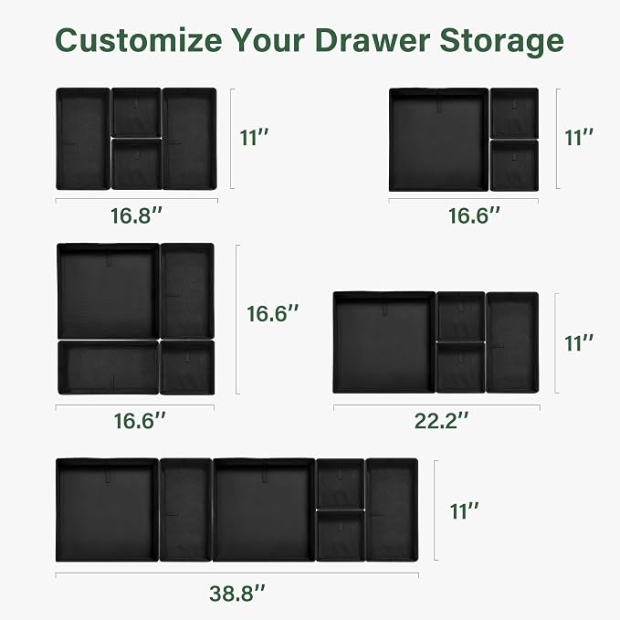 Kootek 16 Pack Drawer Organizer Clothes Dresser Organizers for Clothing | 3 Sizes Bins, Foldable, Breathable Non-Woven Fabric, Closet Organizers and Storage, Easy Assembly, Hold Baby Clothes, Nursery
