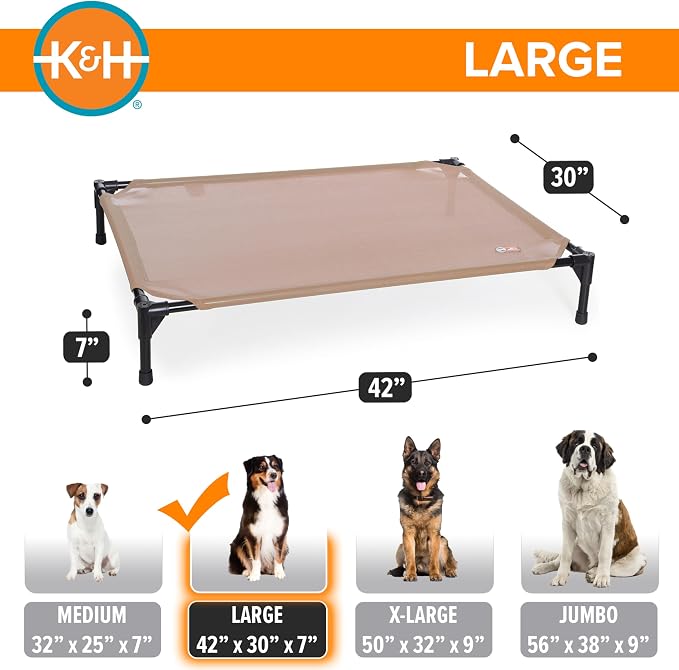 K&H Outdoor Elevated Dog Bed, Cooling Raised Dog Bed, Large 42x30in, Tan