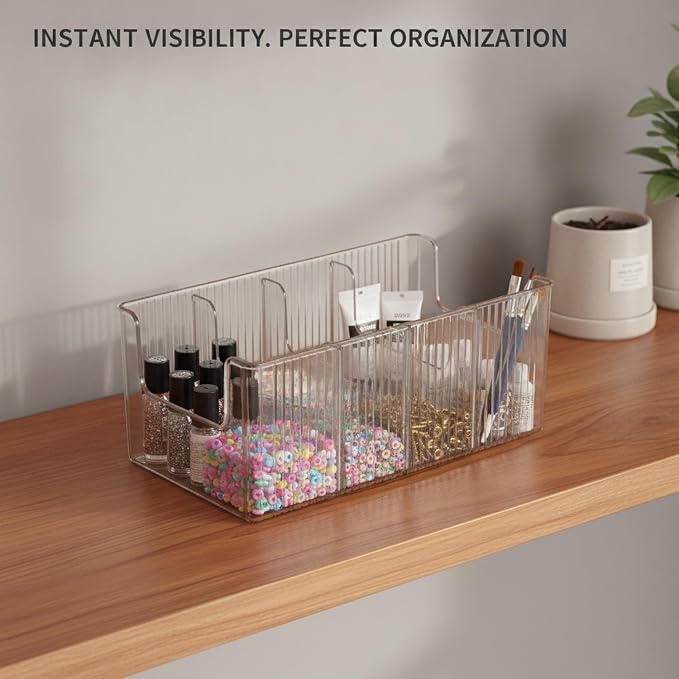 Storage Box with Compartments, Clear PET Plastic Organizer for Small Items, Desktop Bin for Nail Art and Hardware, 2L (1 PC)