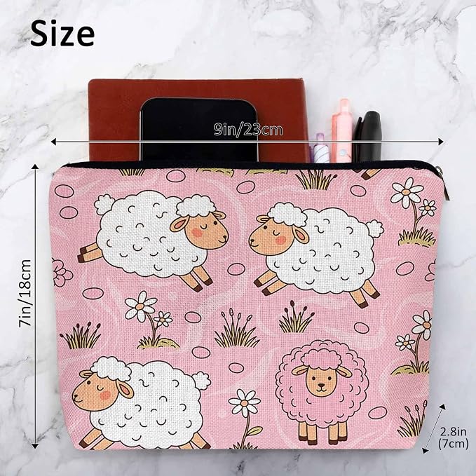 Makeup Bag For Purse Sheep, Farm Animal Weed Flower Sheep Cosmetic Bags For Women With Zipper Travel Toiletry Pouch Makeup Bags Makeup Organizers Purse For Toiletries Cosmetics