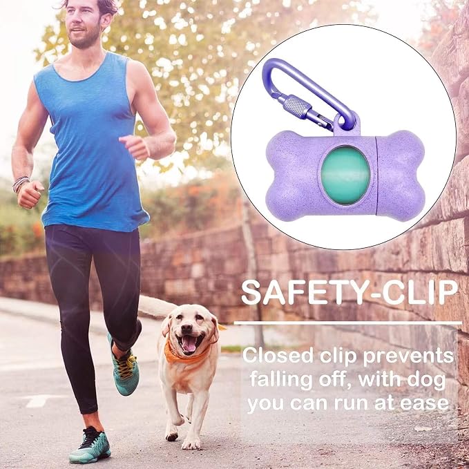 YUCHIYA Dog Poop Pickup Bags Holder Dispenser with Standard-Sized Leak-Proof Scented Doggy Waste Bags and Carabiner Hook and Loop Fastener Never Loose on Leash Lead Again (1 Holder 15 Bags, Purple)