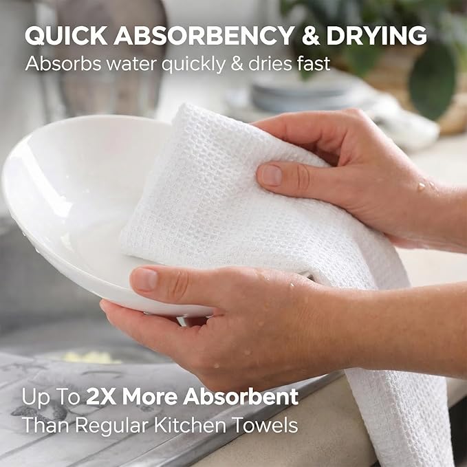 Set of 2 Waffle Weave Kitchen Towels, 380 GSM Absorbent Quick-Dry Microfiber Dish Towels, Funny Dog Tea Towels, 18 x 30 Inches, Gift for Dog Lovers, Kitchen Decor